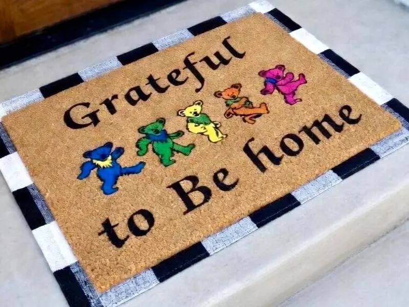 Grateful To Be Home Doormat, Grateful Dancing Bears Decor, Housewarming Welcome Doormat, Funny Doormat, Custom Doormat, Custom Mat, Rainbow