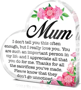 Thank You Gifts for Mom, Appreciation Gifts for Mother Mum Mommy Mother in Law, Birthday Christmas Mother's Day Gift Ideas, Mom Acrylic Heart Sign Keepsake Present