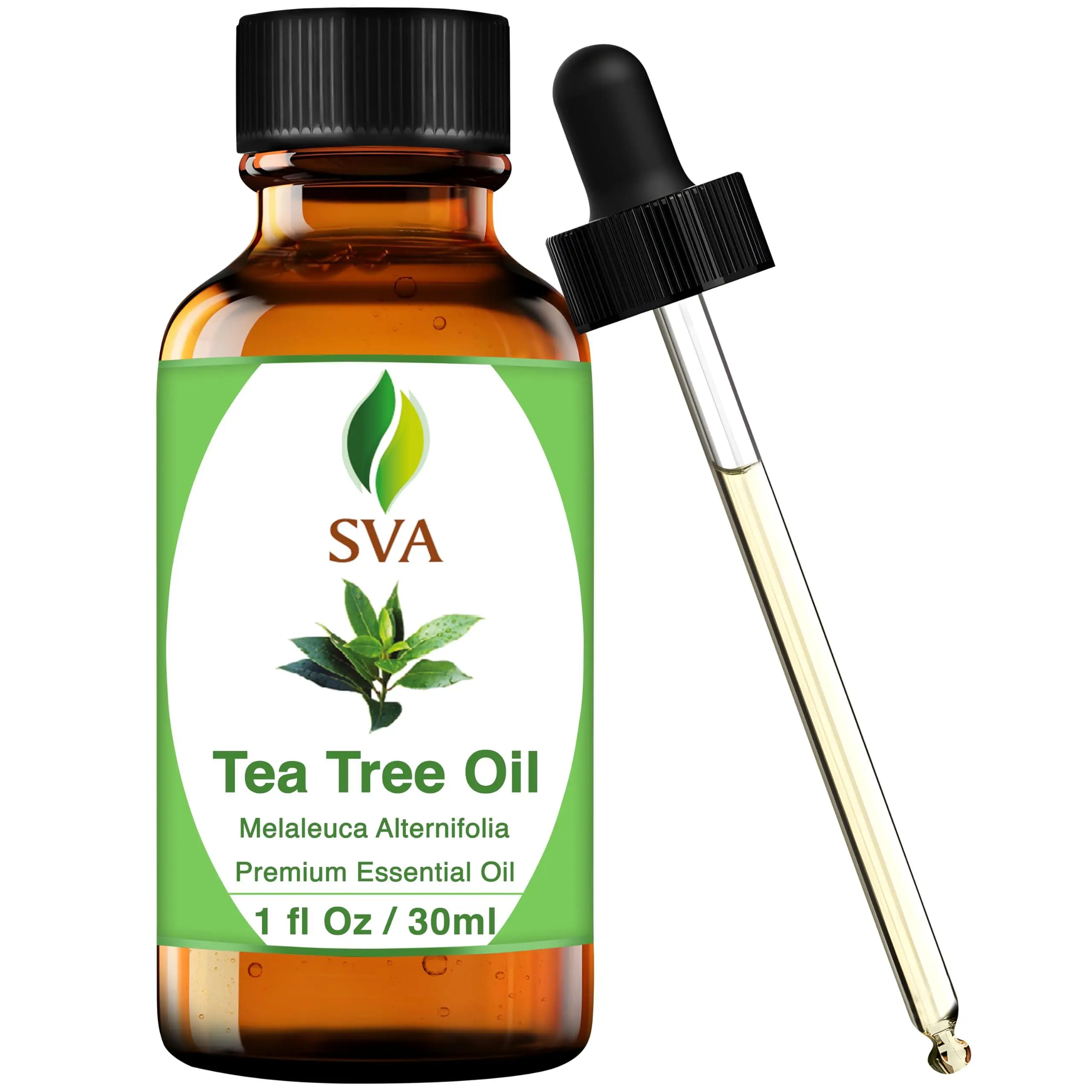 SVA ORGANICS 100% Natural Therapeutic Tea Tree Essential Oil - 1 Fl Oz with Dropper, Aromatherapy Diffuser Oils, Skin & Hair Care Solution