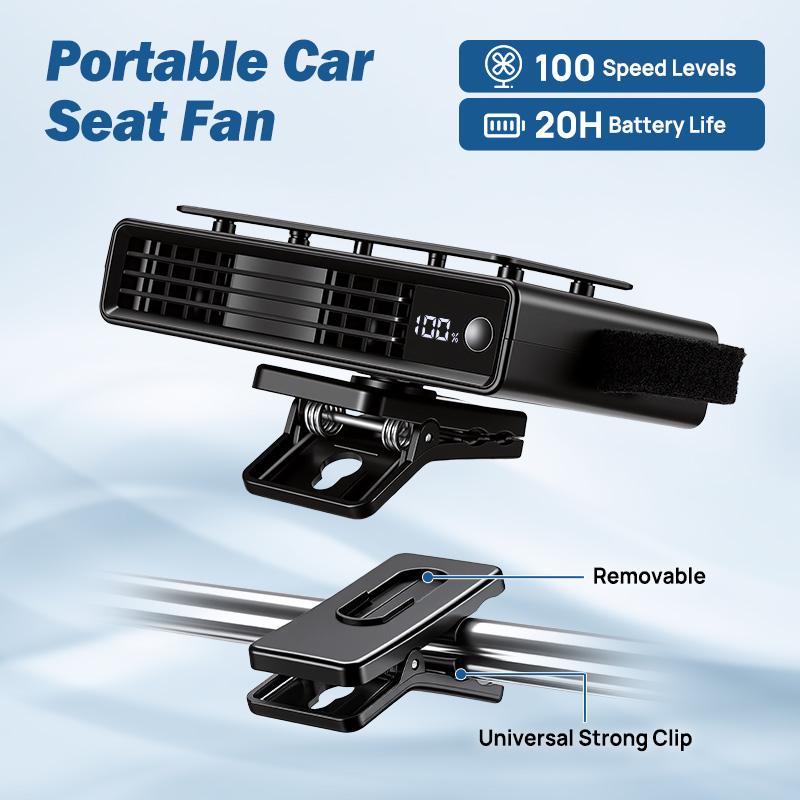 【Summer Survivals】JOYTUTUS 2026 Semiconductor Cooling Car Clip On Fan - 360° Rotation, 100 Speeds Adjustable, LED Display, USB Rechargeable, Wide Clamp, 20Hr 3000mAh Battery, Car Accessories Car Fan Car Seat Fan High Velocity Fan Dealsforyoudays
