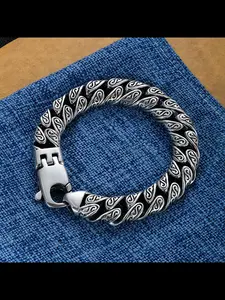 Men's Cuban Link Bracelet Vintage Birthday Gift Handmade Luxury Tangram Texture, Casual Ethnic Pattern Wristband for All Seasons