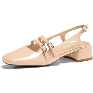 Coutgo Womens Mary Jane Chunky Low Heels Slingback Pumps Closed Square Toe Wedding Dress Shoes