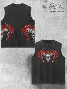 Trendy Sleeveless Vest, Symmetrical Totem Print, Loose Fit, Casual Style, Perfect for Metal Theme Events & Daily Wear
