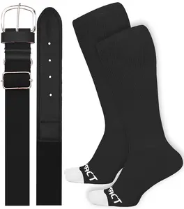Baseball Socks and Belt Combo Set for Boys & Girls, Adult and Youth Sizes (Black)