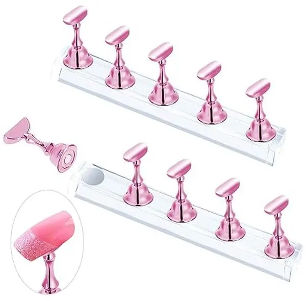 Halloween Fall Gift 2 Sets Pink Magnetic Nail Stand for Press On Nails – Fake Nail Display Holder for Nail Art Practice, Acrylic Nail Painting Kit, Salon Accessories & Nail Decor