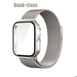 5 / 46MMFashionWatchStrapCaseCompatibleWithAppleWatchSeriesUltra Series10 42 / 45 / 44 / + EasyToFitWristStainlessSteelRingMagneticBuckleWovenMeshStrap SoftAndBreathableWear , AppleWatchCaseForCasualSports + TwoPiecesAppleWatchStrap , Business , AntiDrop