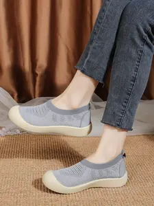 New Low Top Breathable Slip-On Women's Shoes, Knit Lightweight Soft Rubber Sole Casual Footwear, Versatile Daily Mom Shoes for Active Lifestyles