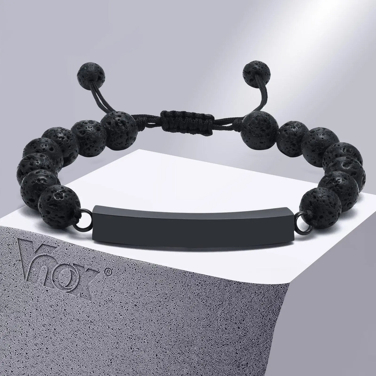 Vnox Cremation Urn Bracelet for Ashes Men Keepsake Gift Jewelry,Black Lava Stone Beads Strand Memorial Wristband Adjustable