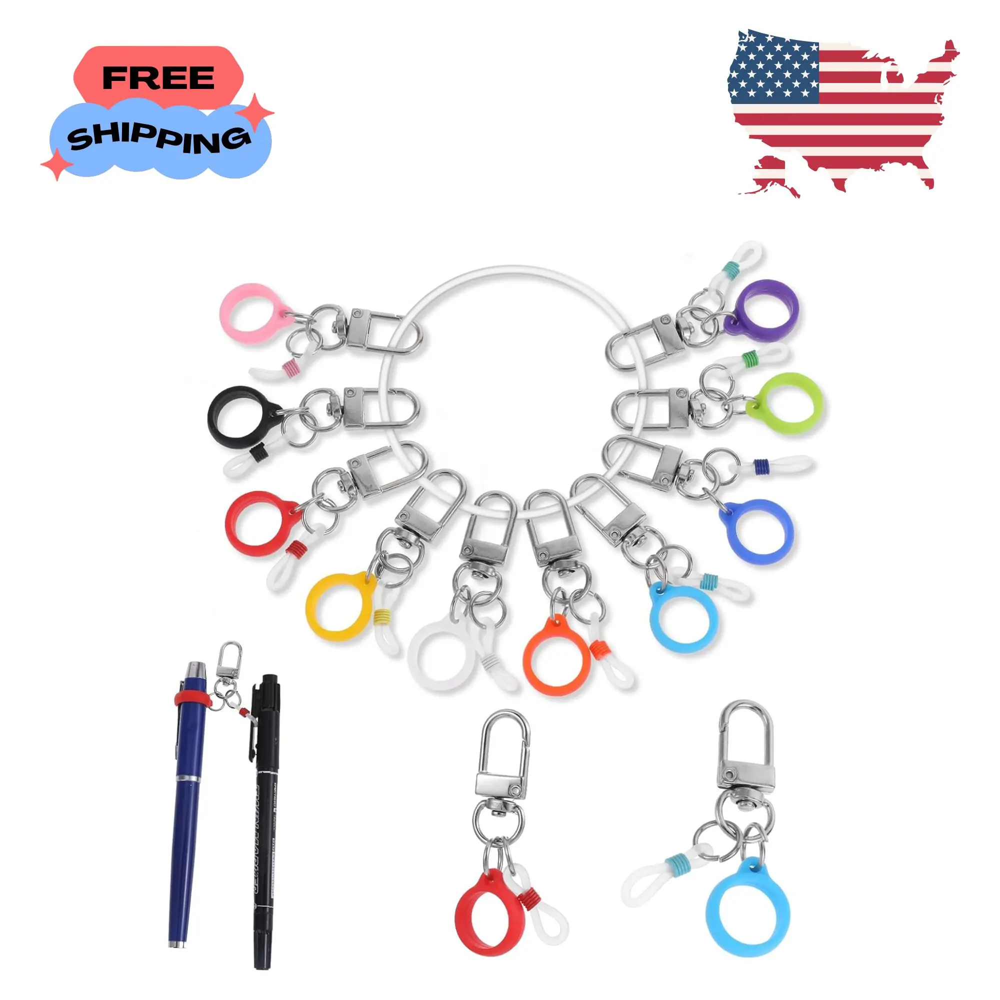 10 PCS Silicone Pen Holder With Lobster Clasp for Lanyard, Clip on Pens