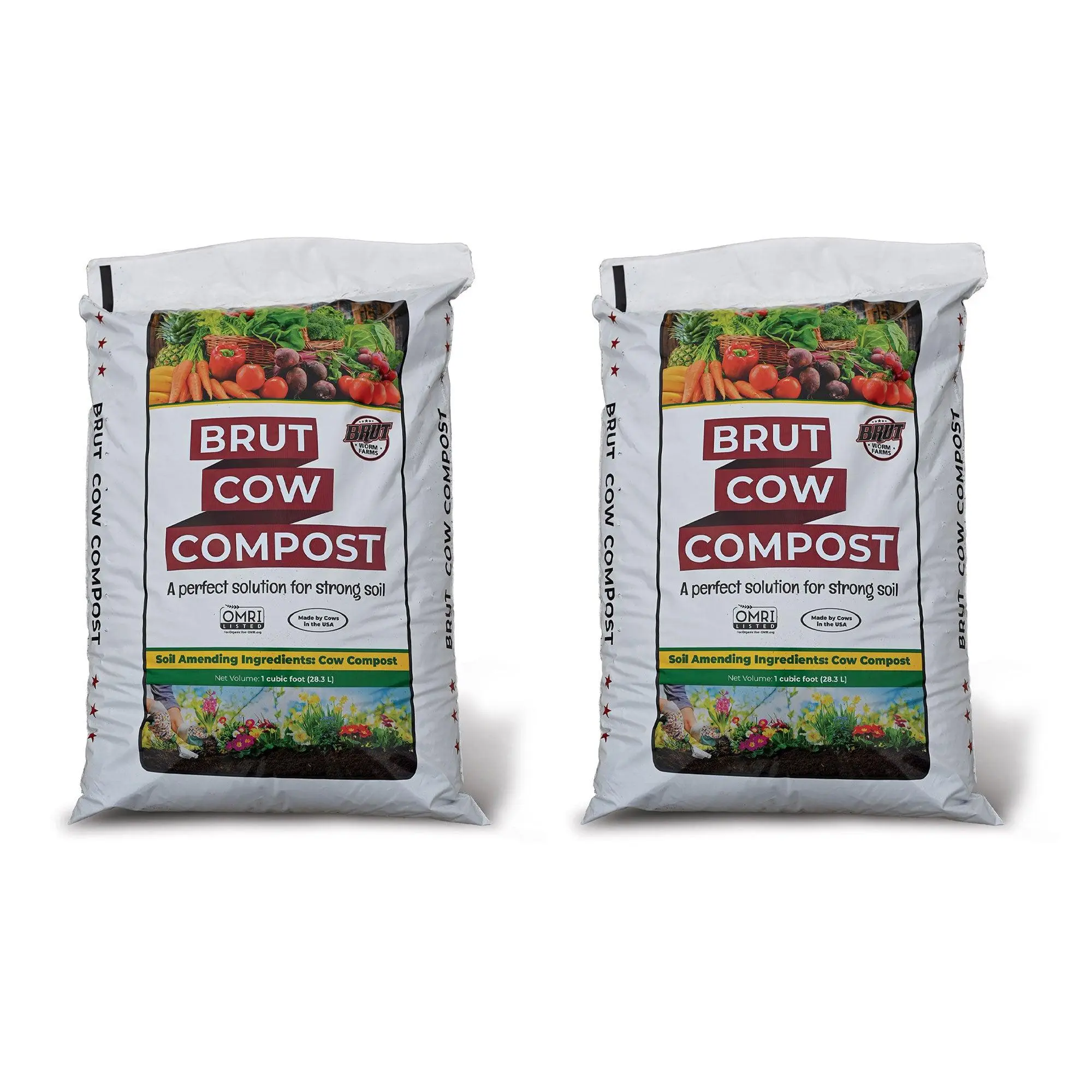 Brut Cow Compost, 2 Pack Composted Cow Manure Organic Soil Amendment, 1 Cu Ft