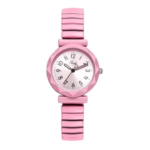 Women's Stretch Band Watches: Faceted Bezel Case Easy Read Large Dial Analog Quartz Elastic Watch Stainless Steel Expansion Strap Candy Colors Wristwatch for Teens