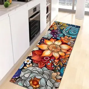 1 piece colorful floral patterned kitchen floor mat - colorful, soft, made of diatomaceous earth, suitable for bedroom, bathroom, kitchens and entrances, indoor outdoor mats | Vivid floral pattern