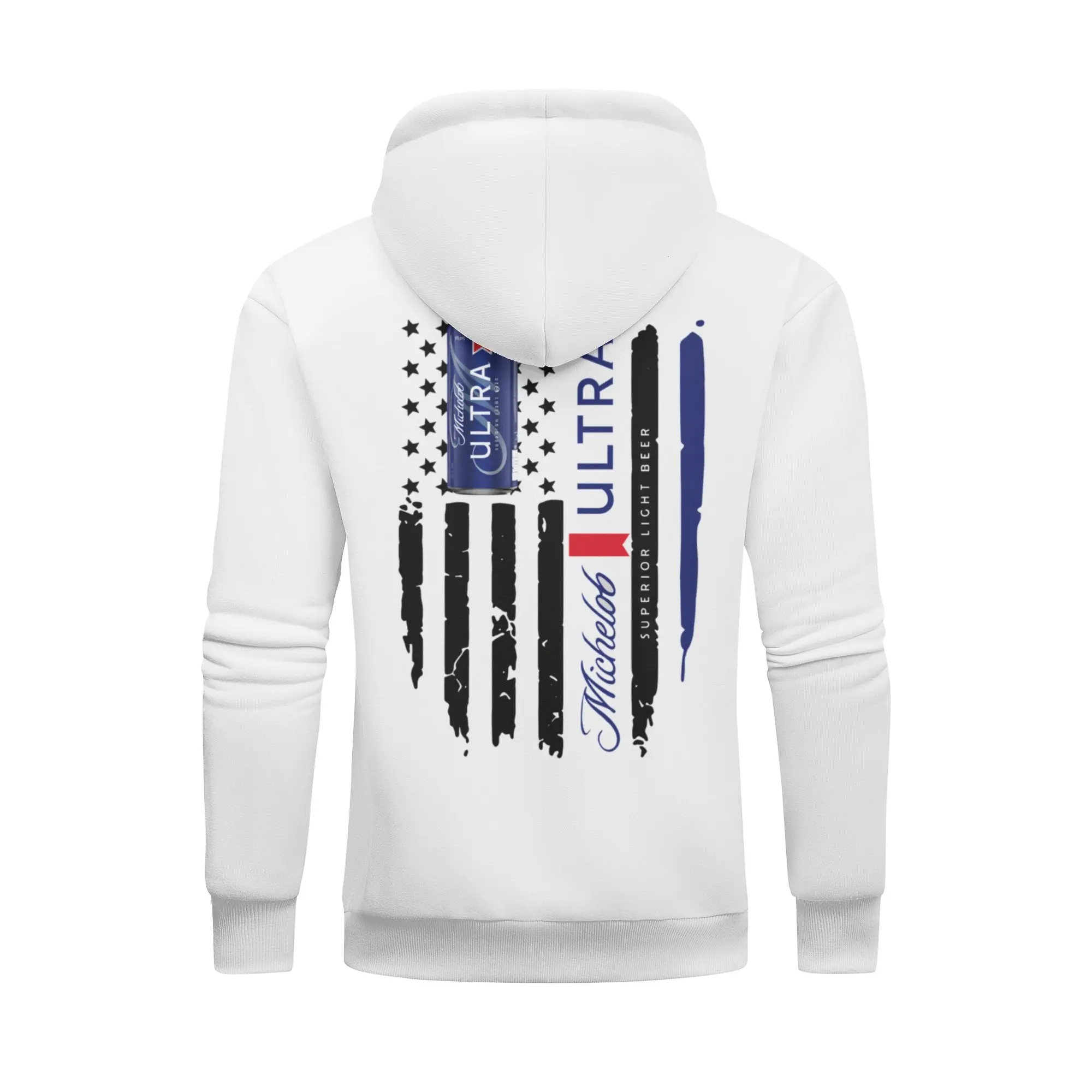 Men's Classic Streetwear Hoodie - Menswear Sweatshirt, Cotton Blend Pullover with American Flag Beer Bold Flag Print, Loose Unisex Cut, Hooded Neck Digital Print, Comfortable All Seasons Casual Outings Top