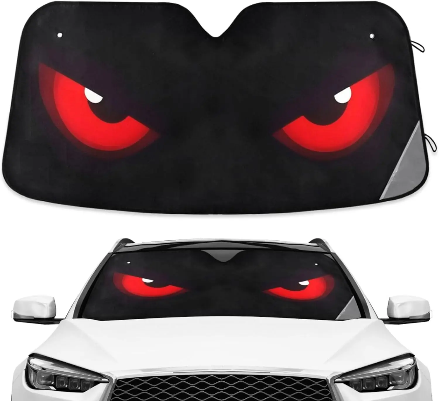 Front Window Car Sun Shade - Foldable 55.1x29.9in Sun Visor with Red Angry Eyes Design, Compatible with Sedans, SUVs, Trucks