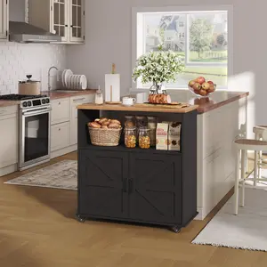Rolling Mobile Kitchen Island – Storage Cabinet, 40.4'' Cart with Wood Top, Towel Rack & Lockable Wheels