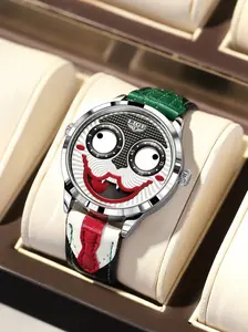 Men's Punk Style Joker Design Quartz Analog Watch Modern Casual Wristwatch, Quartz Watches, Round Dial Watch for Party, Daily Clothing Decor, All-match Exquisite Watch for Birthday Gift with Box