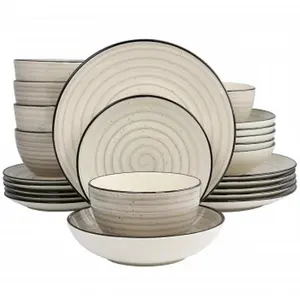 Elama  Gia Round Sto are Dinnerware Set, Cream - 24 Piece