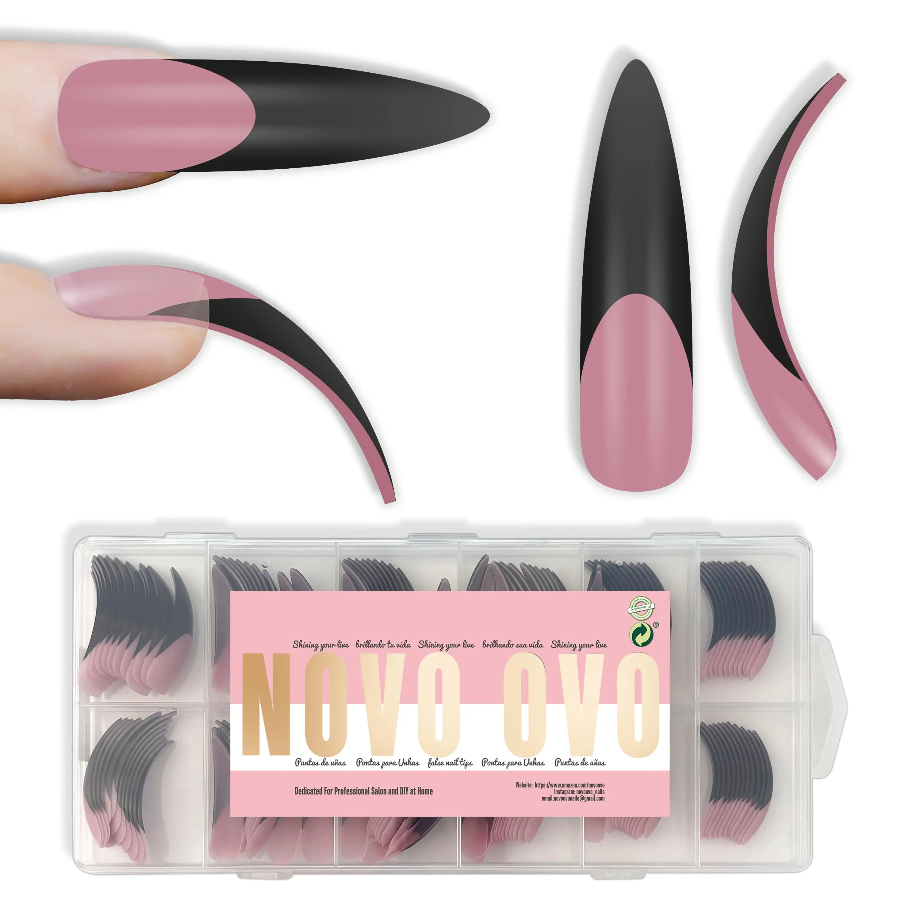 XXL Curved Stiletto Black French Tip