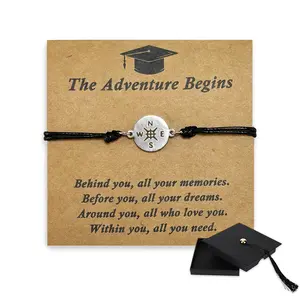 Graduation Compass Bracelet 2026, Adjustable Inspirational Gift for Women Men, Comes with Cap Box & Quote Cards for 5th Grade High School College Master Degree PhD