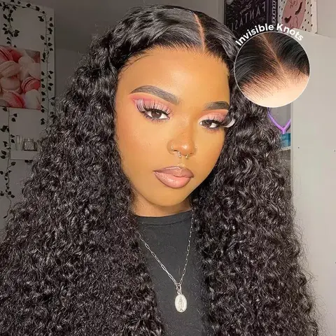 CurlyMe Wear Go Glueless 180% Density Bleached Knots Water Wave Pre-cut 7x5 Lace Hair Wigs Pre-plucked