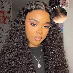 CurlyMe Wear Go Glueless 250% Full Density Bleached Knots Water Wave Pre-cut 7x5 HD Lace Hair Wigs Pre-plucked