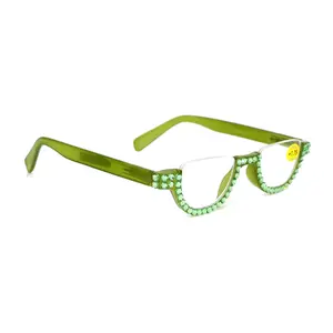 Half Moon, (Bling) Woman Reading Glasses Adorned W (Peridot) Genuine European Crystals,  Reader Magnifying, +1.25 to +4  NY Fifth Avenue