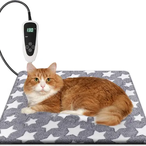 UPSKY Heated Pet Pad for Dogs & Cats - 11-Level Adjustable Temp, 1-12H Auto-Off Timer, 7-Layer Waterproof Flame-Retardant PVC, MET-Certified, Chew-Resistant Cord, Modern Detachable Machine-Wash Cover, for Elderly Animals & Newborns with Joint Pain Relief