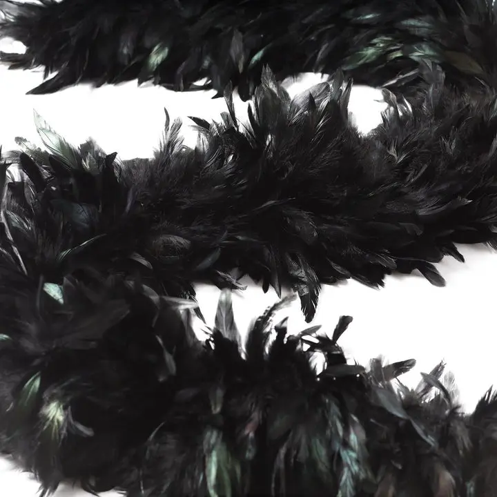 Black Dyed Schlappen Feather Boa-Dyed Iridescent 6-7" - Black/Iridescent