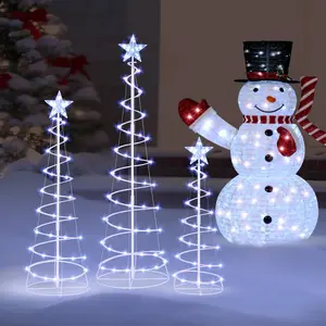 (3Pack) Spiral Christmas Tree Lights, 218 LED Outdoor Lighted Tree with Star Topper & Stakes, Christmas Decorations - Cool White
