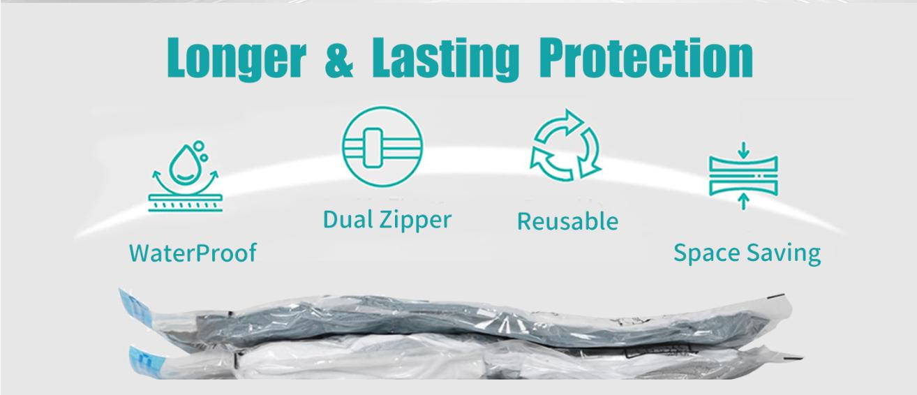 Vacuum Storage Bags 6-Pack Space-Saving Clothing Compression Bags Blue & White Nylon 2 Medium 2 Large 1 Extra-Large with Electric Pump Heavy-Duty Double-Zip Triple Seal Valve Organiser for Wardrobes Closets Garages Basements blade stand door hangers