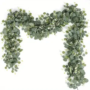 Artificial eucalyptus wreath, realistic eucalyptus green wreath, lush silver dollar eucalyptus vine, suitable for table runner center decoration, wedding arch, shower fireplace mantel decoration, Wedding Centerpieces
