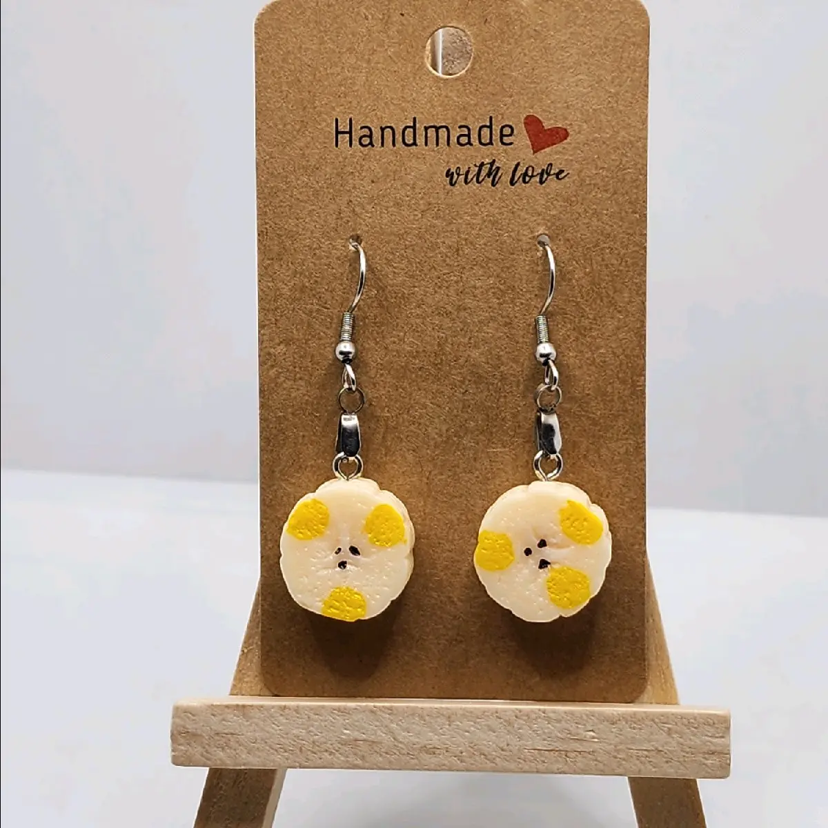 Female Fruit Print Banana Slice Hook Earrings - Unique Design, Lightweight, Comfortable for Casual Daily Playful Outfits, Plastic