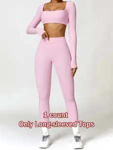 1 count Only Long-sleeved Tops Women's Long Sleeve Yoga Top, Outdoor Running Fitness Shirt, Sporty Plain Design, All-Season Wear, Comfortable & Stylish