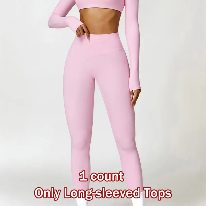1 Piece Long-sleeved Tops, Women's Long Sleeve Yoga Top, Outdoor Running Fitness T-Shirt, Fitness Clothing, Exercise Clothing, Comfortable Sporty Plain All-Season Wear Athletic Wear, Stretchable Activewear, Sportswear for Training, Gym & All Seasons