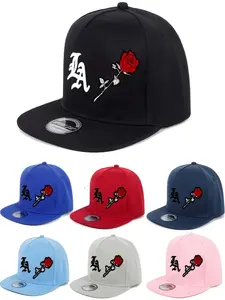 La Badge Rose Embroidery Bag, Cloud-Like All-Day Comfort, Fashionable Street Style, Unique Flower Logo Details, Adjustable Strap, Embroidered Snapback Cap, Casual Hat, High Quality Hat