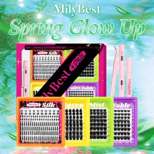 MilyBest 4Style Mini Boxes,1 Set Mixed Length Individval Eyelash Extensions Kit,Self Grafting False Eyelashes with Tweezers&Glue&Remover,Prefessional Eye Makeup Accessories for Women