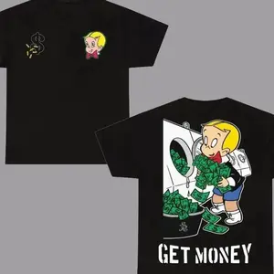 Funny Richie Rich Get Money T-Shirt, Cartoon Money Laundering Tee, Retro Wealthy Graphic Shirt, Meme Streetwear, richie rich shirts, Mens Womenswear Top Pure Cotton Short Sleeve T-Shirt Casual Breathable