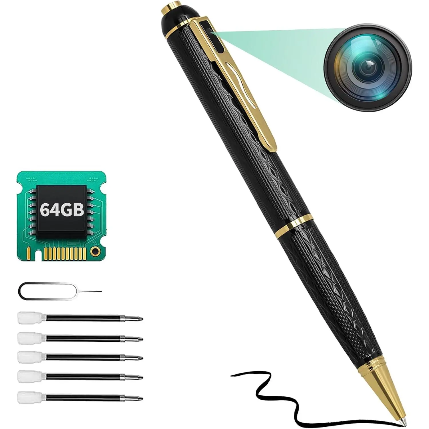 1080P Small Nanny Camera, 64GB Security Body Camera Pen for Indoor Outdoor