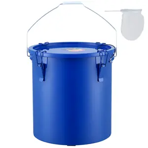【fathersdaygift】VEVOR Fryer Grease Bucket, 6 Gal Oil Disposal Caddy Carbon Steel Fryer Oil Bucket with Rust-Proof Coating, Oil Transport Container with Lid, Lock Clips, Filter Bag for Hot Cooking Oil Filtering, Blue
