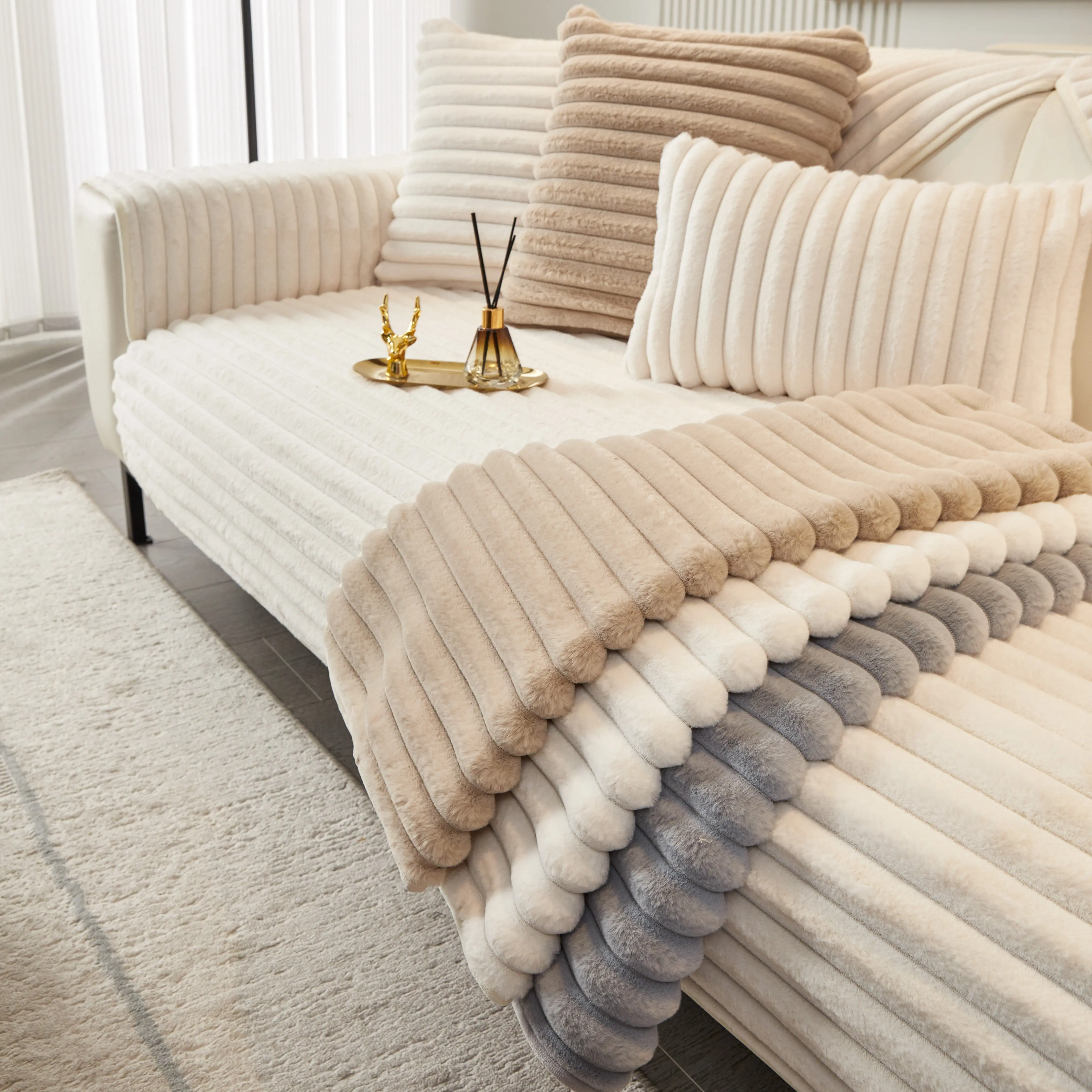 【SlumberHome】Pure Color Sofa Cover, Anti-Slip Sofa Protector, Soft Comfortable Sofa Pillow Case, Decorative Room Accessory for Living Room, Reusable Home Furniture Protection Durable Cushions couch cover for sofa
