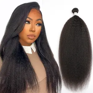 15A Virgin Human Hair Bundles Hair Extensions 100% Unprocessed Kinky Straight Hair Weaving Bundles 30 32 Inch Yaki Straight Bundles Weave Hair Extensions Natural Black Color