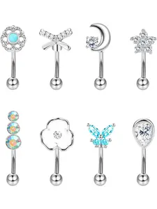 8Pcs 16G Rook Daith Earrings Stainless Steel Belly Button Lip Rings Curved Barbell Jewelry Tragus Conch Cartilage Earrings Eyebrow Rings Rook Eyebrow Piercing Jewelry 6MM