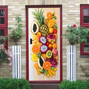 2pcs Tropical Fruit Feast Wall Stickers Creative Kitchen Dining Room Decorative Stickers Self Adhesive Removable Waterproof Fruit Pattern Decals Living Room Entrance Bedroom Background Wall Decoration Hom
