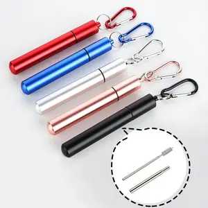 Portable Retractable Three-section Design Straw, 1 Count Reusable Stainless Steel Drinking Straw with Brush & Organizer, Drinkware Accessories for Outdoor Travel