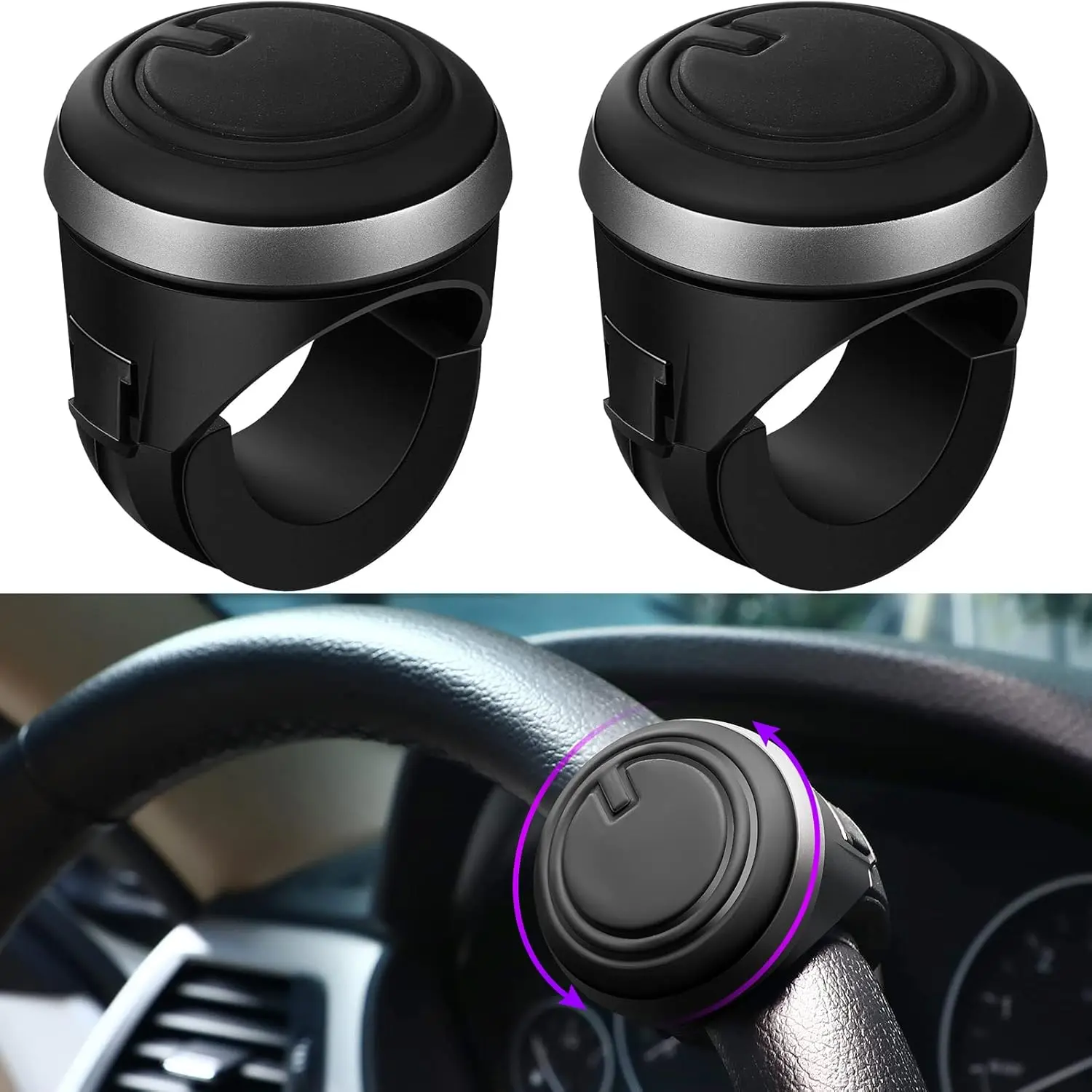 2-Count Quick Release Steering Wheel Spinner Knobs - 360-Degree Rotation, Silicone Surface & Caps, Metal Bearings, ABS Shells, Adjustable Design for Cars/Trucks, Driver Gifts, Silicone Caps