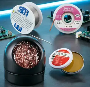 4-in-1 welding tool set, soldering iron tip cleaner + 0.6mm solder wire (1.76 oz / 50 g) + Rosin Solder Flux Paste (0.35 oz / 10 g), no-clean soldering core (2.0mm, 29.5 inches)