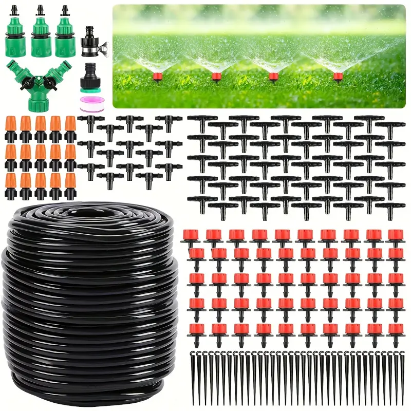 164 Feet of 200pcs Drip Irrigation Kits, a Garden Watering System with Automatic Plants Watering 1/4" Blank Distribution Tubing, Automatic Irrigation Equipment Suitable for Gardens, Greenhouses, Flower Beds, Patios, And Lawns, Automatic Watering Devices