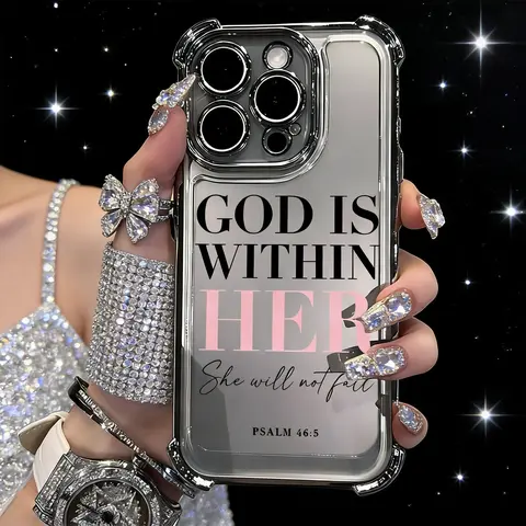 Blush Pink Preppy Silicone+TPU Protective Smartphone Case for iPhone Series (11-17,16e Pro Max,16 Plus) - American Retro Cowboy, Christian Psalm Quote Design, Electroplated Border, Thick Corners, Shockproof, Waterproof Unisex Phone Accessories for Women