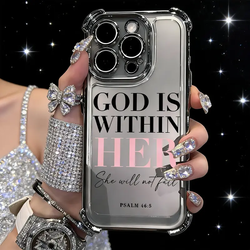 Blush Pink Preppy Silicone+TPU Protective Smartphone Case for iPhone Series (11-17,16e Pro Max,16 Plus) - American Retro Cowboy, Christian Psalm Quote Design, Electroplated Border, Thick Corners, Shockproof, Waterproof Unisex Phone Accessories for Women