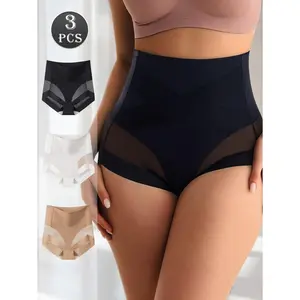 QUASTI Women’s 3PCS Crisscross High Waisted Panties, Tummy Control Breathable Cheeky Briefs, Butt Lifting Full Coverage Butt Lifting Shapewear Underwear S-XXL